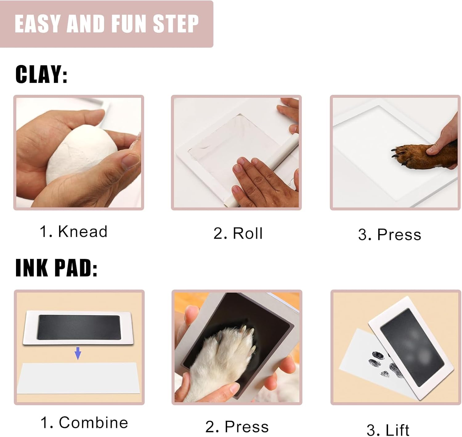 ZAPVLVT Paw Print Impression Kit for Dogs and Cats, 2 Clay, Large Ink Pad, Wooden Picture Frame, Pet Memorial Keepsake, Gift for Pet Owners & Lovers - Image 6