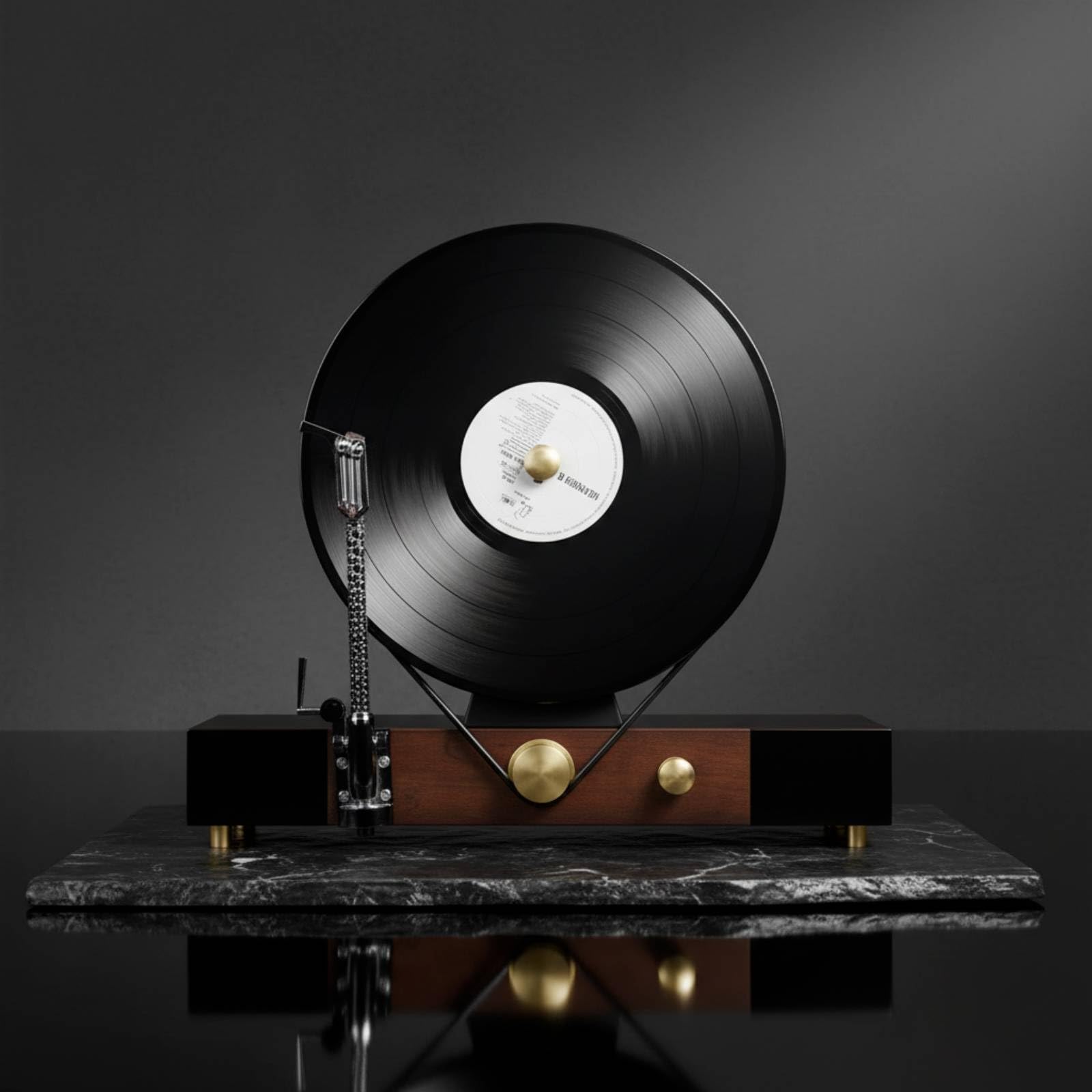 Harilla Giradischi Simulato Scultura Giradischi Vinile Ornamento Musicale Decorazione da Tavolo con Braccio Tono E Disco Verticale Struttura Stabile in Lega