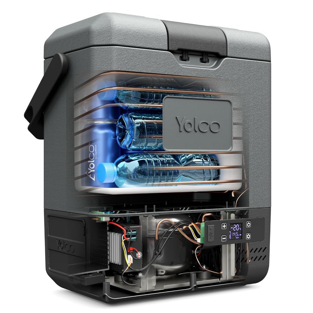 Yolco ET8 Carbon lodówka podróżna mini przenośna elektryczna lodówka z kompresorem 12/24 V DC do samochodu, ciężarówki, łodzi i gniazdka z przyłączem USB, -20°C, szara