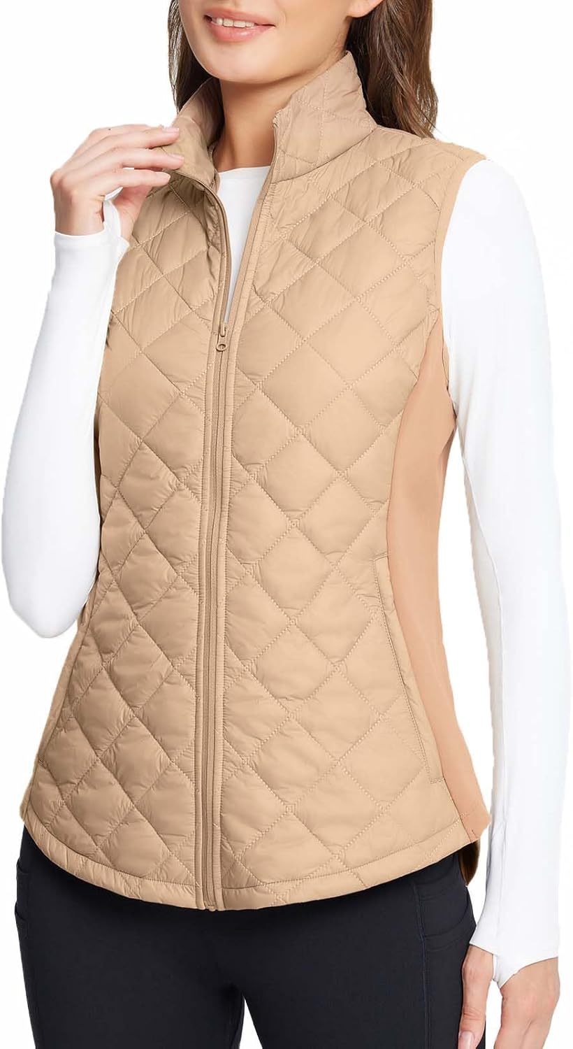baleaf Women's Puffer Vest Lightweight Winter Warm Stand Collar Quilted Vests Water Resistant Zip Pockets