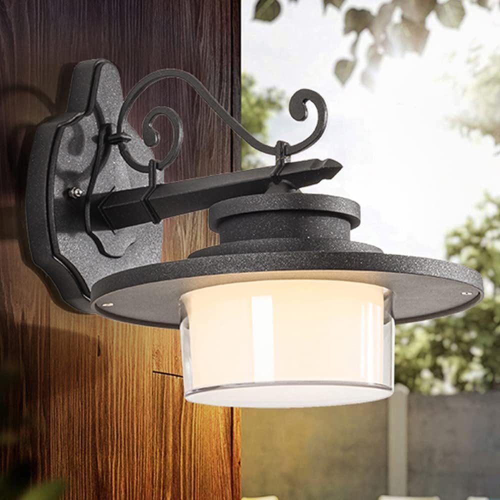 Farol LED de 12 W para Porche, Aplique de Pared Exterior Negro, Resistente al Agua, lámpara de Pared Blanca con Cristal opalino, Estilo Moderno de Mediados de Siglo, para Patio, iluminación