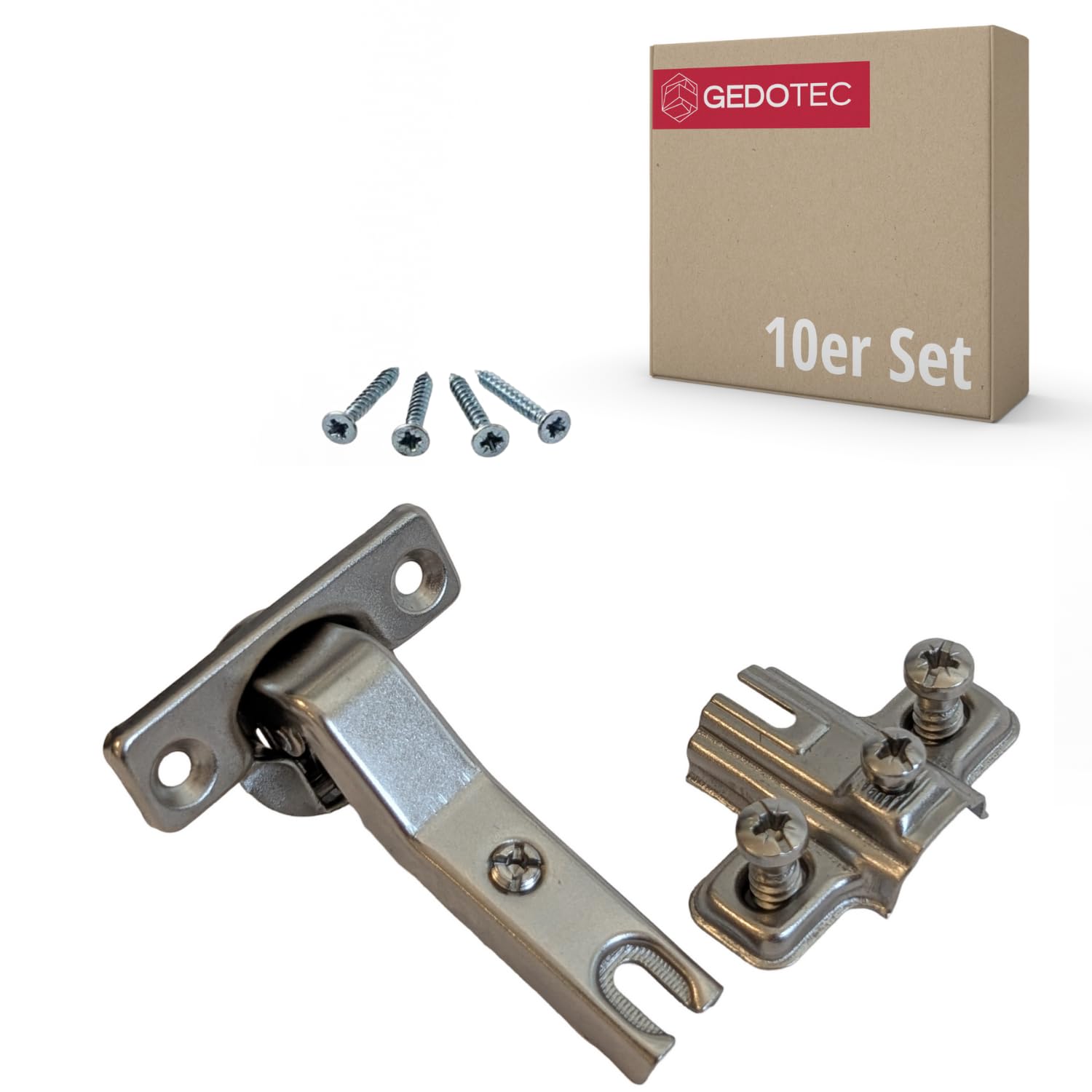 Gedotec Kitchen Door Hinge Cup Hinge | 10 Furniture Hinges with mounting Plate | Metalla Mini A 95 | Cup Hole 26 mm | Hinges for 45° Angle Applications with Automatic Closing Mechanism