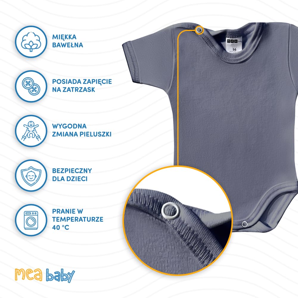 MEA BABY Unisex Baby Body z krótkimi rękawami z nadrukiem wykonane w 100% z bawełny w paczce 5 sztuk, body niemowlęce z nadrukiem, body niemowlęce dla dziewczynek, body niemowlęce dla chłopców