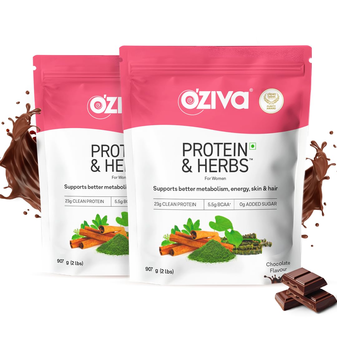 OZiva Protein & Herbs for Women (Chocolate) I Manage Weight, Energy & Metabolism | Clean Protein, Shatavari, Green Tea I No Added Sugar, 4lbs (Pack of 2)