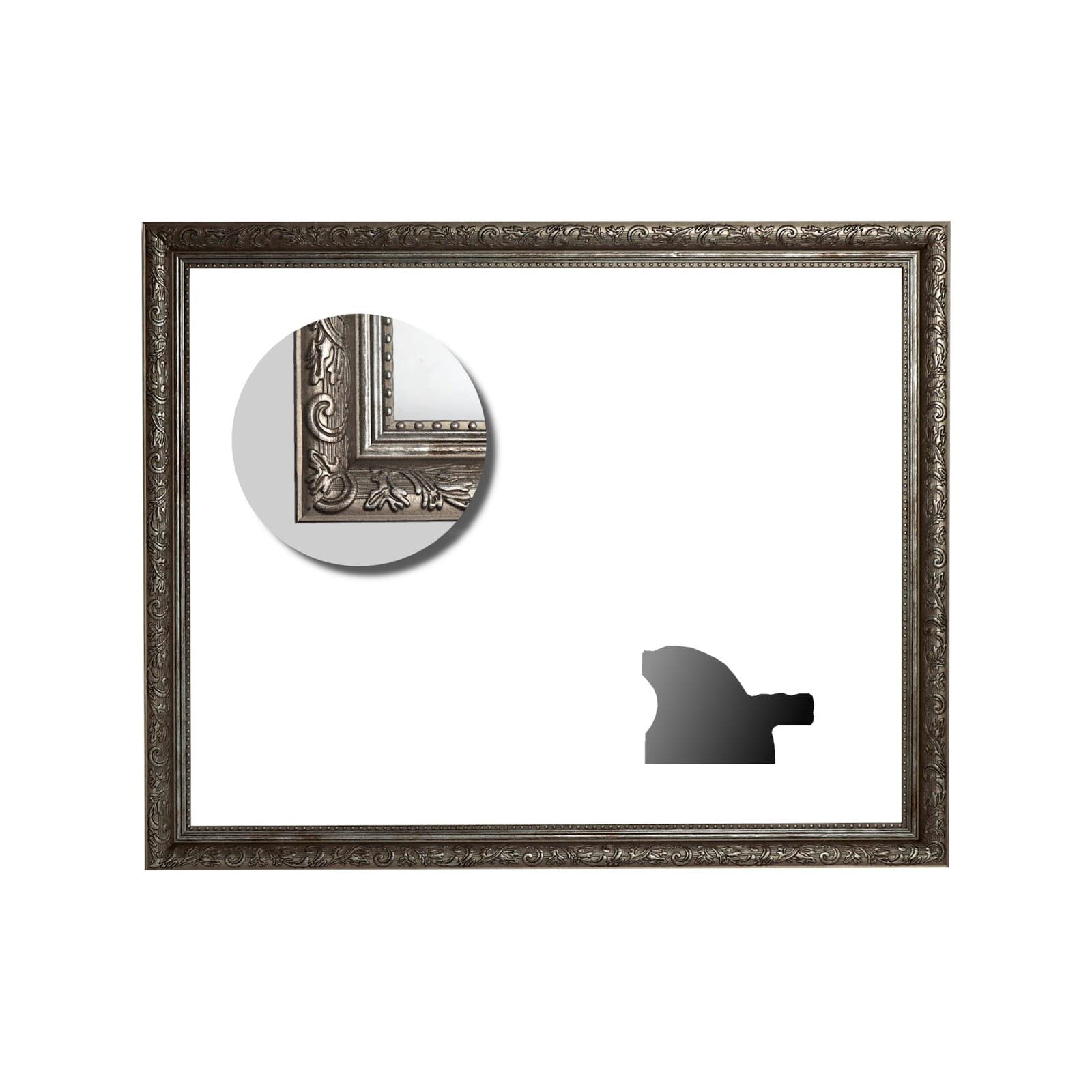 Cadre baroque en argent 50x70 cm amovible, moulure argentée grand format de salon