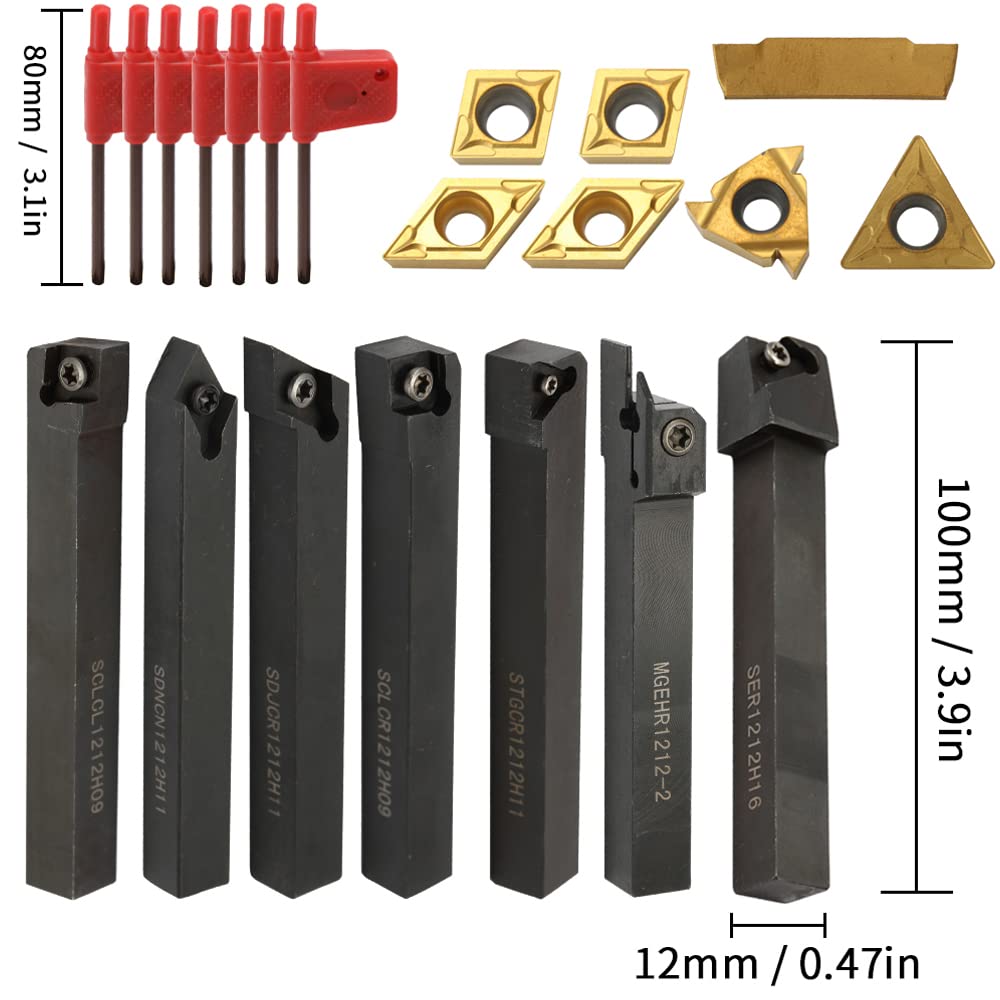 Herramienta de Torneado, Mulcort 21 piezas Cincel Giratorio Kit, multifunción VHM Insertos Soporte Barra de perforación con llaves para herramientas de torno