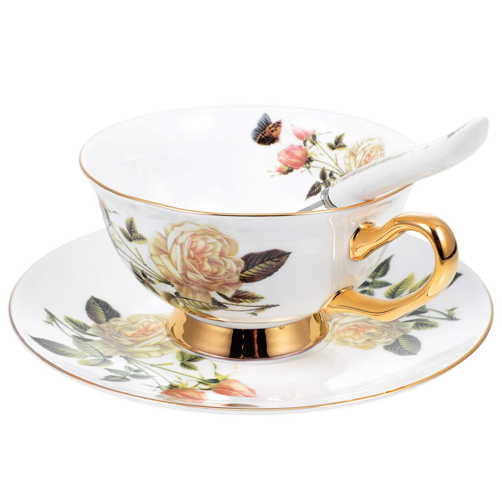 NUOBESTY Taza de Café de Cerámica con Plato, Juego de 1 Pieza para Latte | Capuchino, Uso en Hogar y Cafetería, Diseño Creativo y Apariencia Delicada