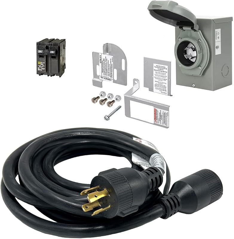 30 Amp Generator to House Hook-up Kit for Square D Homeline 150/200/225 Amp Load Center, Including Generator Cord,Power Inlet Box,Panel Interlock Kit and Circuit Breaker (15 Ft Gen Cord)