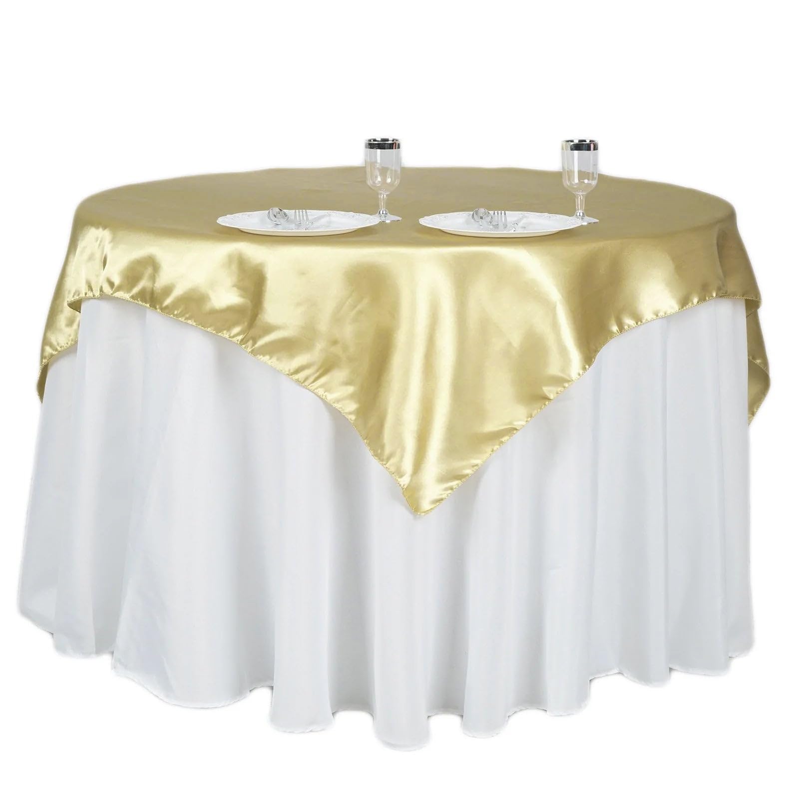 BalsaCircle 90x90-Inch Champagne Satin Table Overlays - Wedding Reception Party Catering Table Linens Decorations