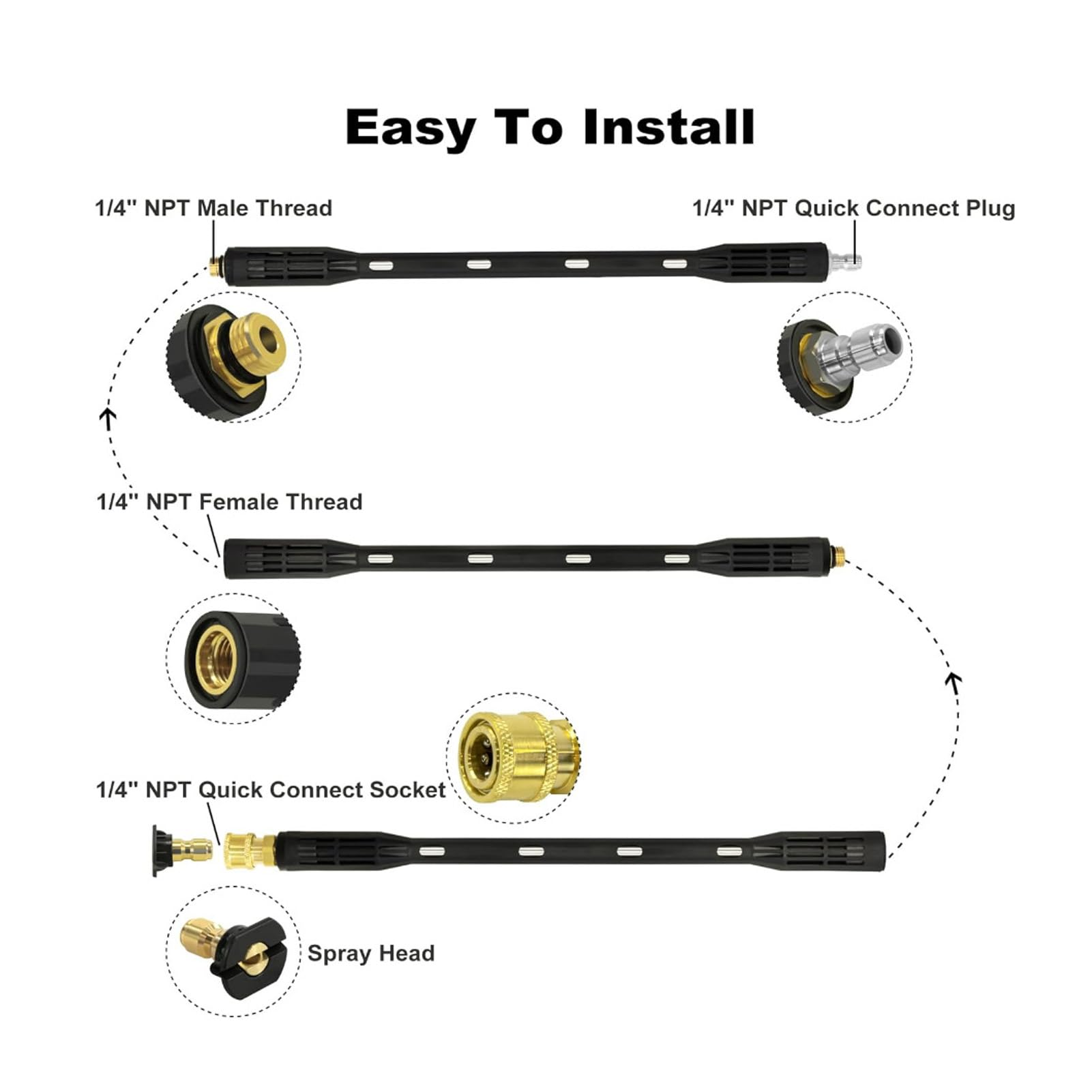 Barres D'extension Pour Nettoyeur Haute Pression, 4000PSI Pointes De Lance De Remplacement Telescopiques Outils De Nettoyage Pour Le Lavage Des Fenetres De Toit 87003138