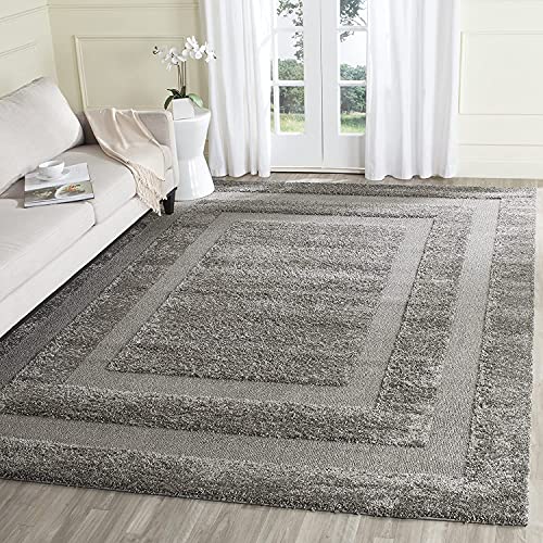 Image of Rectangular Box Shaggy Carpet for Living Room, Bedroom, High Low Design Finish Microfiber 1.8 Inch Pile High, 9x12 Feet Grey|Grey Color