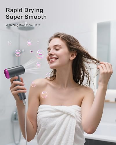 Miniatura 3 de Secador de pelo de alta velocidad de 110,000 RPM para secado rápido, cuidado iónico negativo con termocontrol, secador compacto de viaje, boquilla