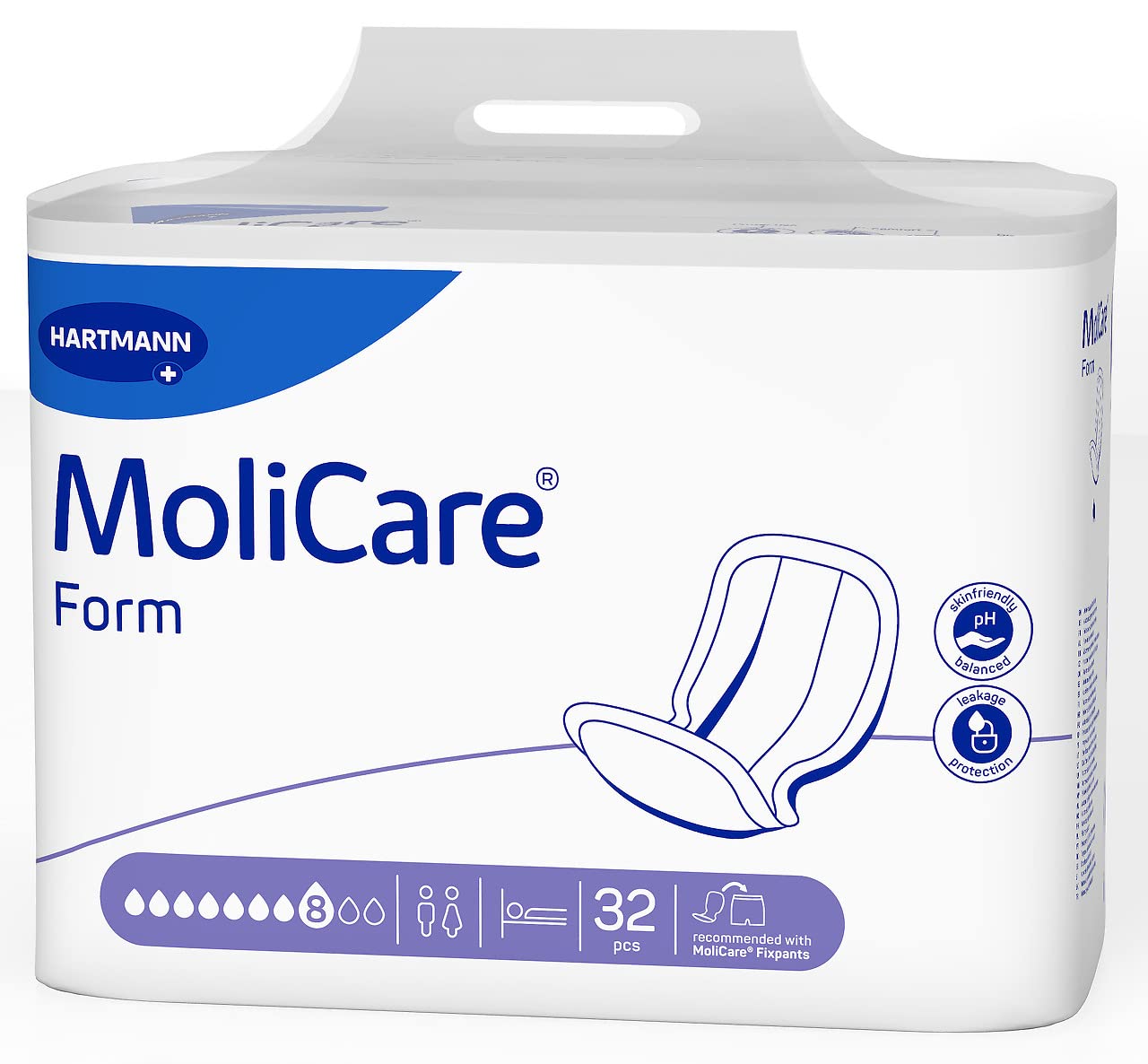 Molicare Forma de 8 gotas, para incontinencia severa: alta seguridad, protección extra contra fugas y discreción para mujeres y hombres, para usar con Molicare Premium Fixpants, 4 x 32 unidades