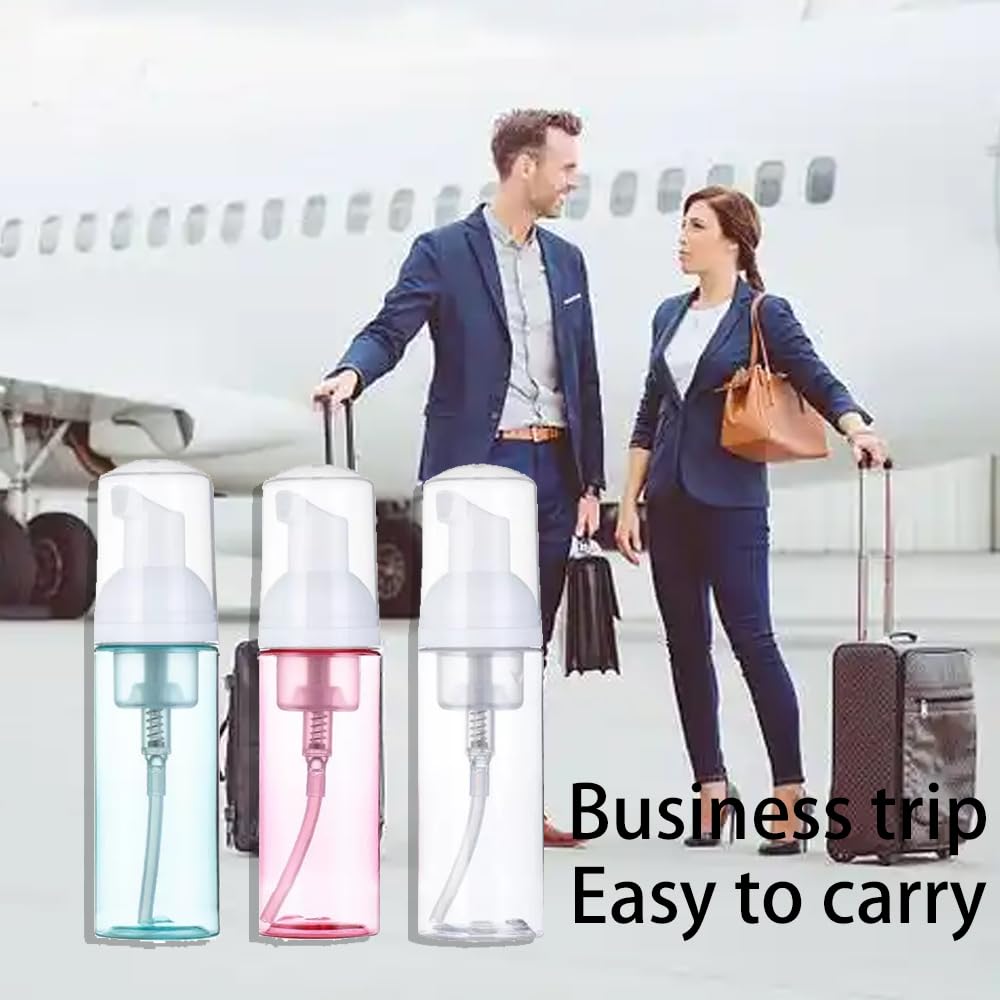 Confezione da 3 Flaconi Schiuma da Viaggio, 60ml - Dispenser Ricaricabili in Plastica Trasparente, Ideali per Sapone, Shampoo e Lavaggio Viso, Pratici e Compatti