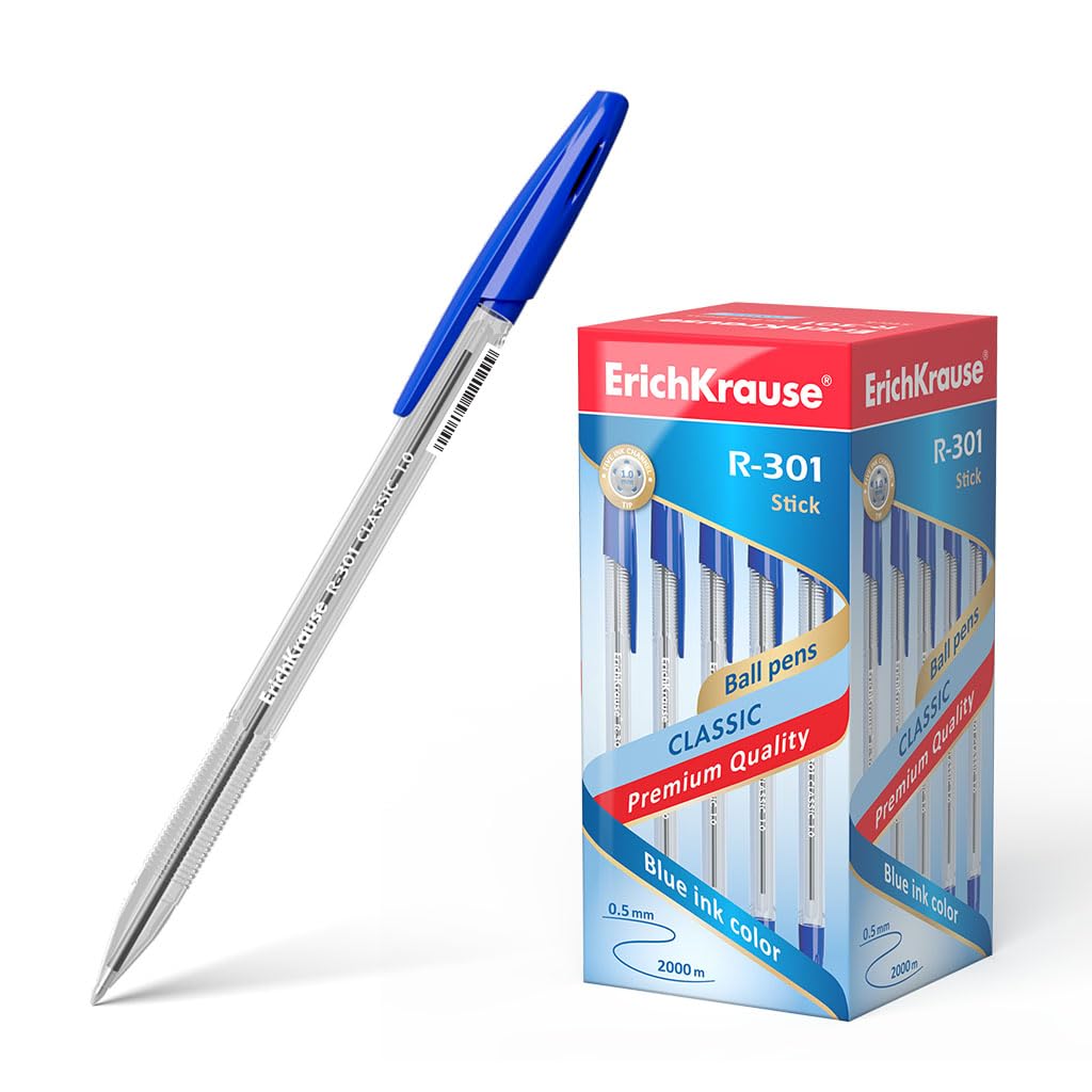 Erich Krause Ballpoint Pen R-301 Classic Stick 1.0, Ink Color: Blue (Box 50 Pcs.)