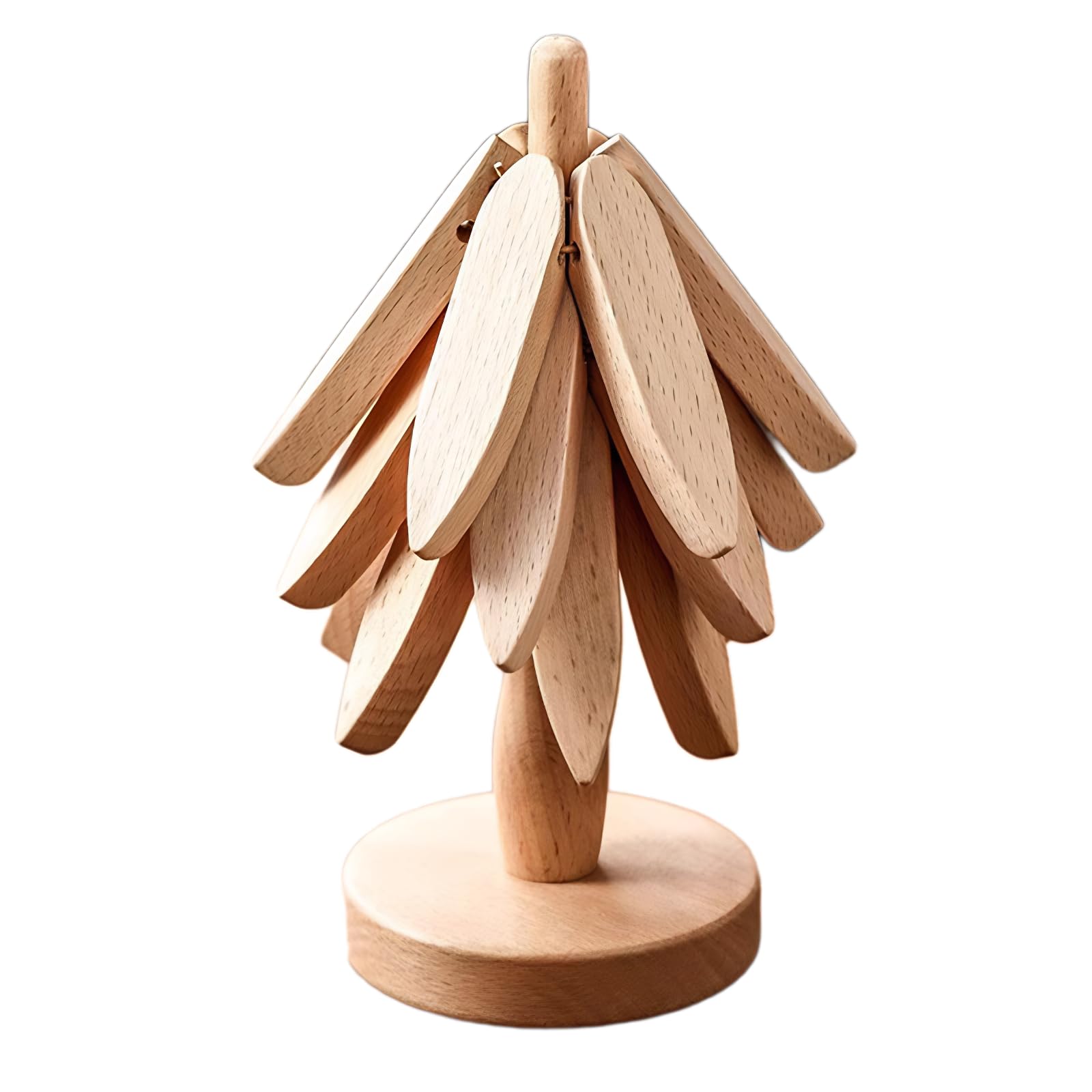 NOMIYAFIS Wooden Trivets for Hot Dishes, Tree Shape Coaster,for Pot/Bowl/Teapot/Hot Pot Holders Tree Shape Trivet Set,Trivets for Hot Dishes - 4 Wooden Trivet + 1 Stand?Beech Wood? (Burlywood)