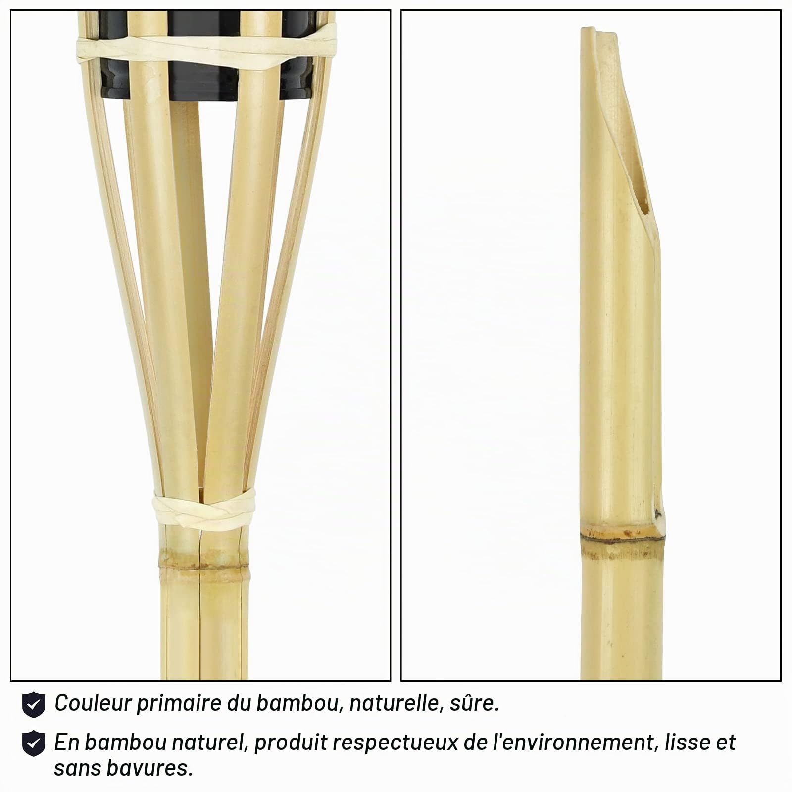 UISEBRT Lot de 36 Torches de Jardin en bambou pour extérieur - Torches à huile avec mèche, Lampe à huile décorative, Hauteur: 90 cm
