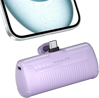 Kuulaa Portable Phone Charger with Built-in USB-C Plug, 4500mAh Mini Portable Charger Power Bank Small Battery Pack for iPhone 15/16,Samsung S22/S23 & Android (Purple)