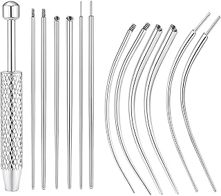Kit de Piercing 13 Pièces, Pince Courte de Préhension, 6 Aiguilles Droites, 6 Aiguilles Courbées, Outil de Piercing, Pour Oreille, Nez, Lèvre, Corps