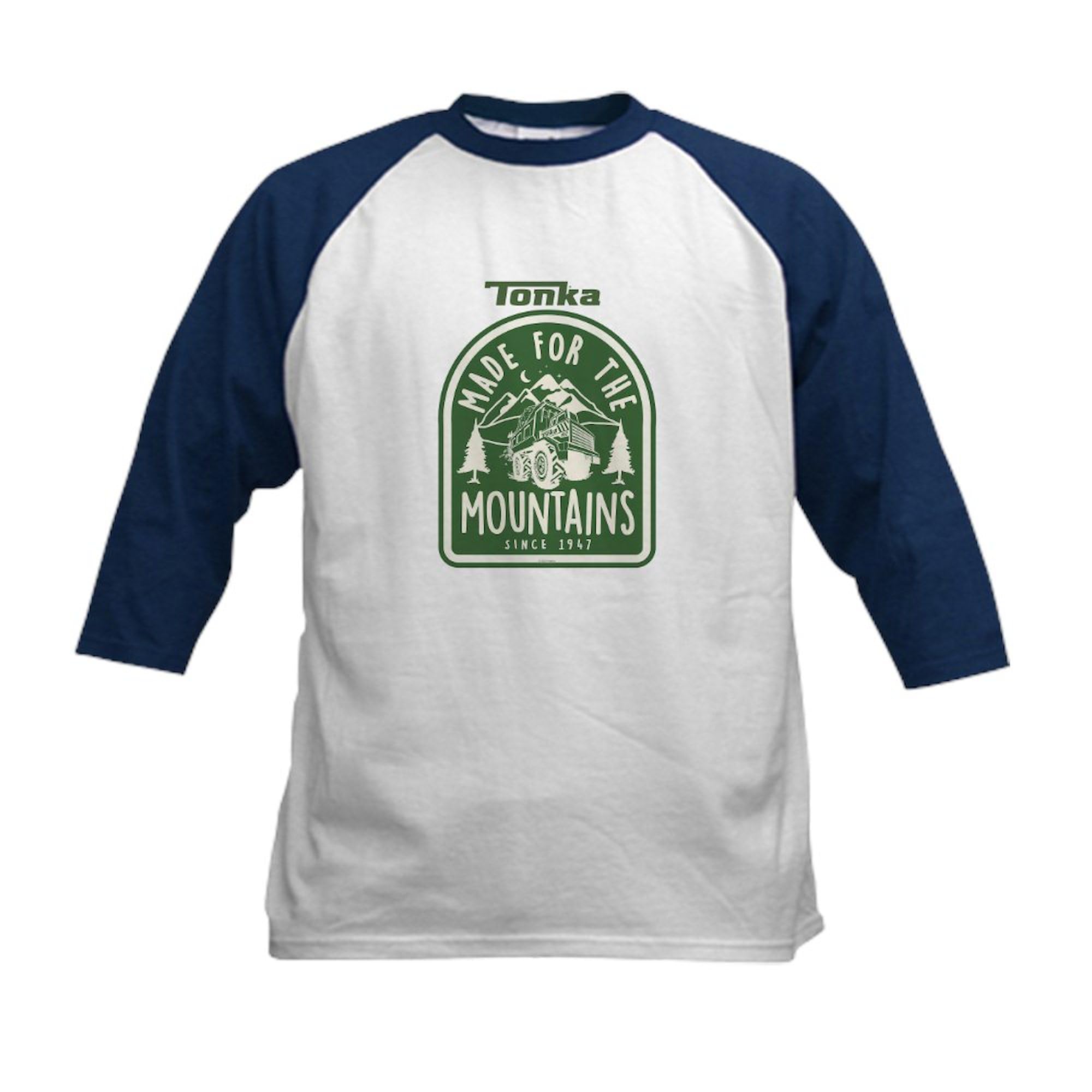 CafePress Tonka Made for The Mountains Kids Baseball T Shirt Kids Cotton Baseball Jersey, 3/4 Raglan Sleeve Shirt Navy/White