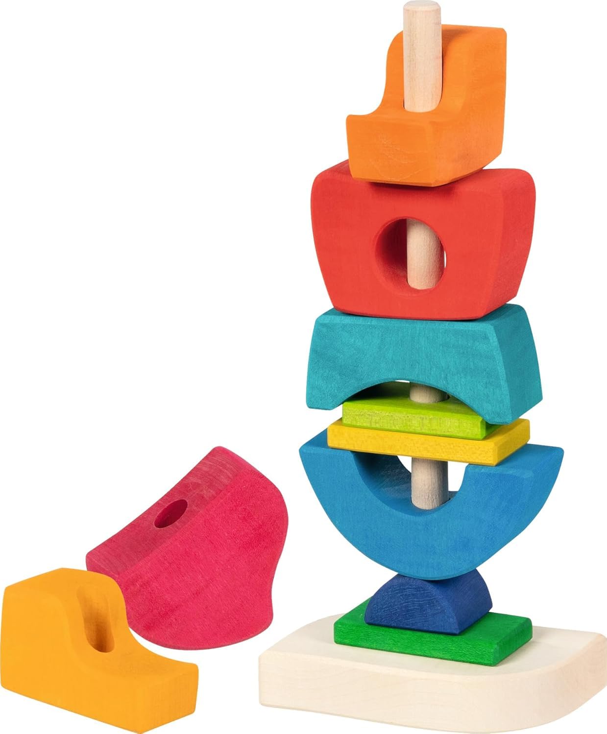 goki 58350 - Stapelschlösschen - aus hochwertigem Ahornholz - goki Evolution - Bunte Farben auf Wasserbasis - Made in Europa