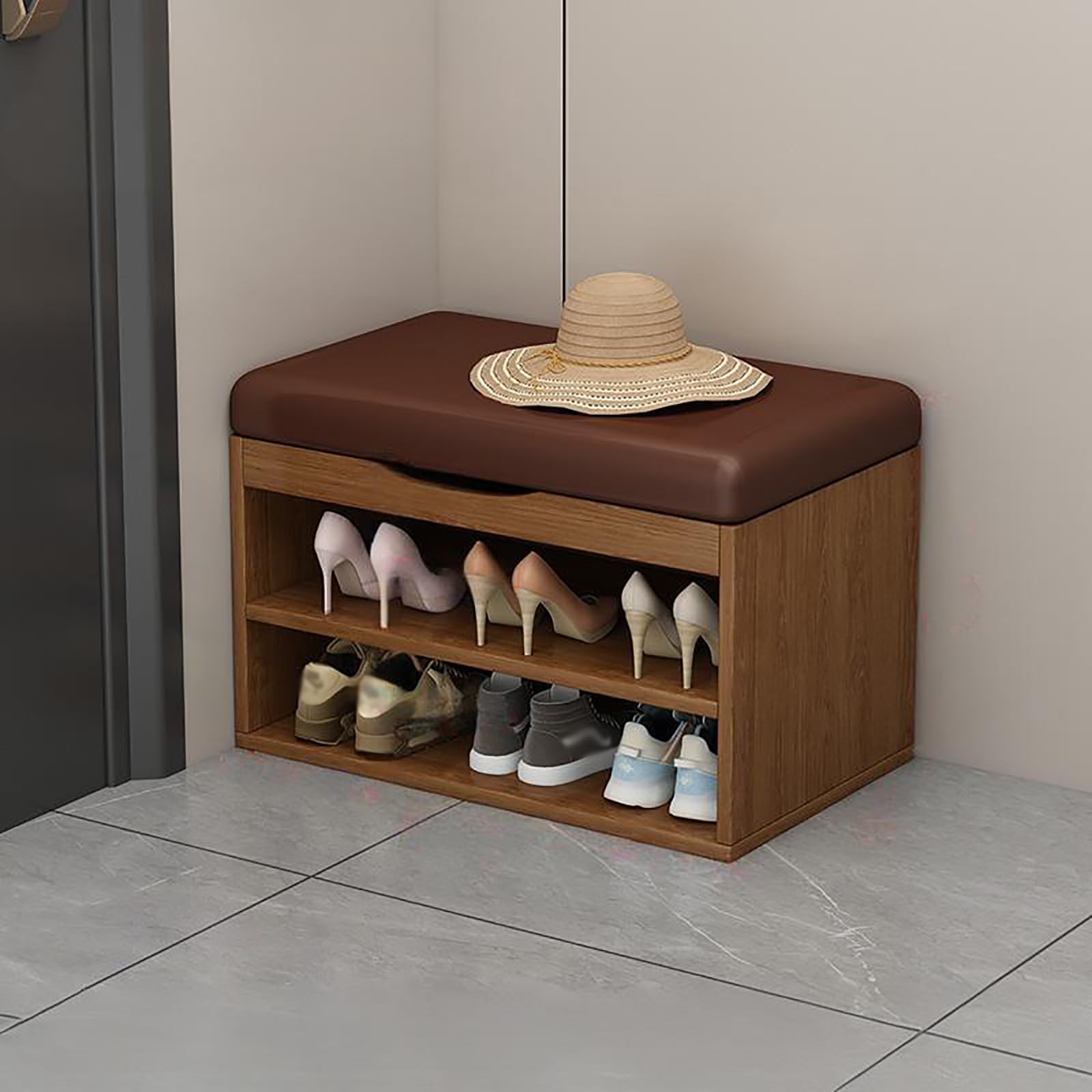 MSHGSKU Multifunctional Open Shoe Bench 2 Layer Storage Ottoman for Entryway Bedroom Living Room and Hallway – Stylish Coffee Color Shoe Rack Perfect for nizing Footwear