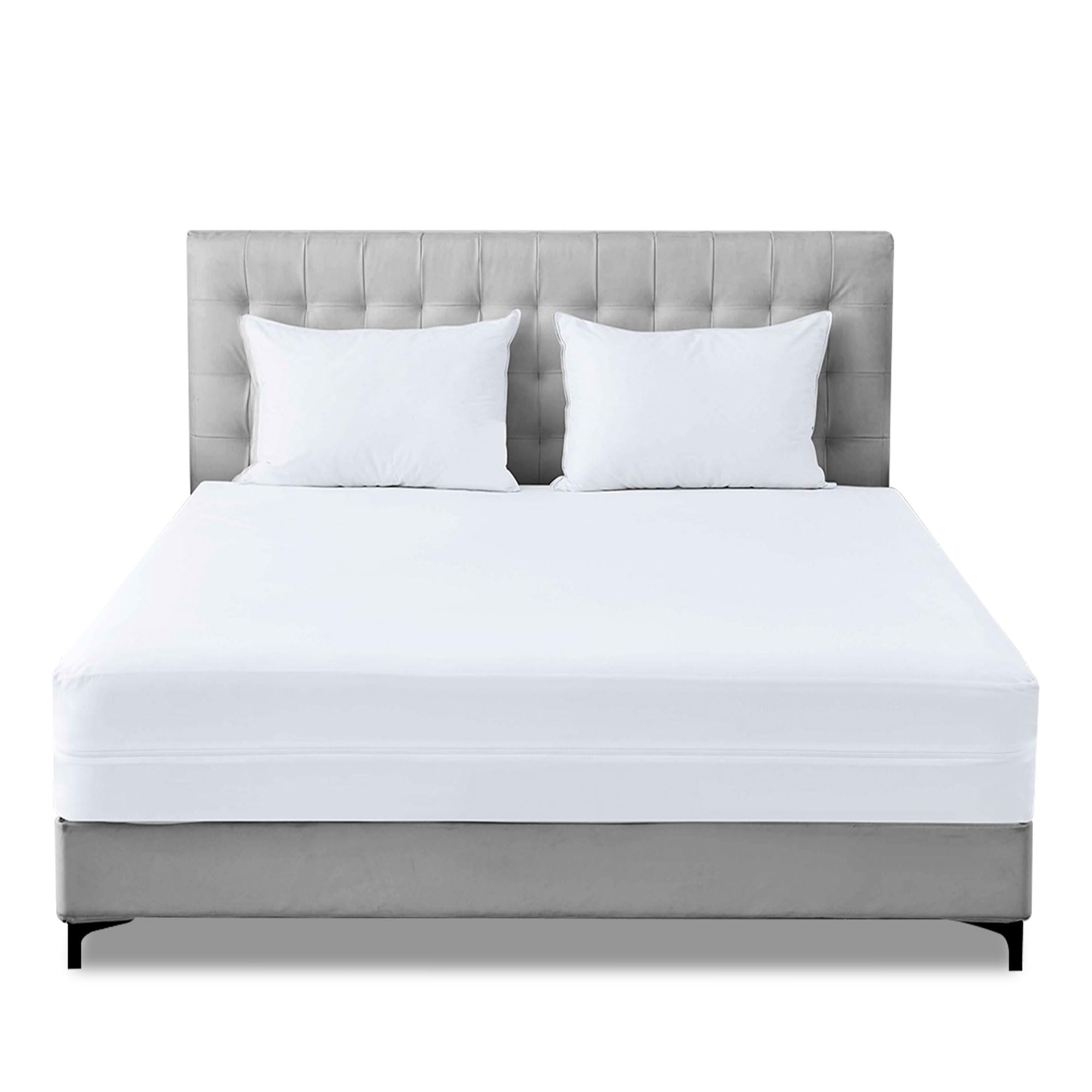 Velvetio White Encasement Mattress Protector Double, Super Soft Breathable Anti Allergy Mattress Topper, 30Cm Deep Fit Hypoallergenic Waterproof Mattress Cover