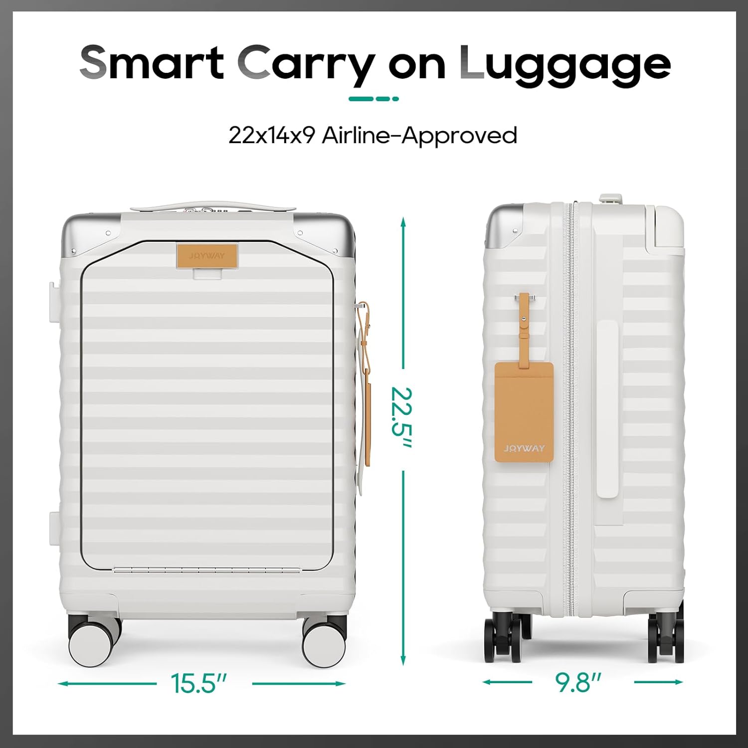 Joyway 20 Inch Carry on Luggage with Front Pocket, PC Hardshell Carry-on Suitcase with USB Port and Cup Holder, 21.5x14.2x9 Airline Approved, Luggage with Spinner Wheels and TSA Lock (White) - Image 6