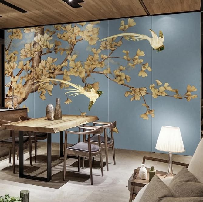 Papier peint photo ginkgo rétro 350x256cm mural pour salon