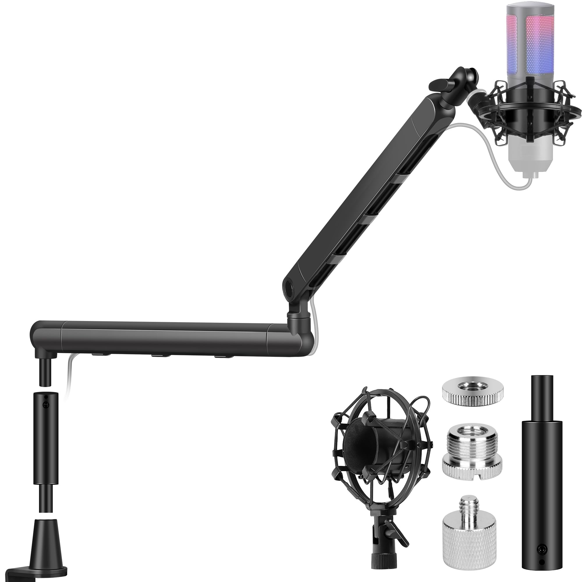 CAHAYA Bras de Micro Professionnel Réglable: Perche Micro Low Profile avec Extension, Design Sous-Écran, Idéal pour Streaming & Enregistrement, Charge 2,5 kg