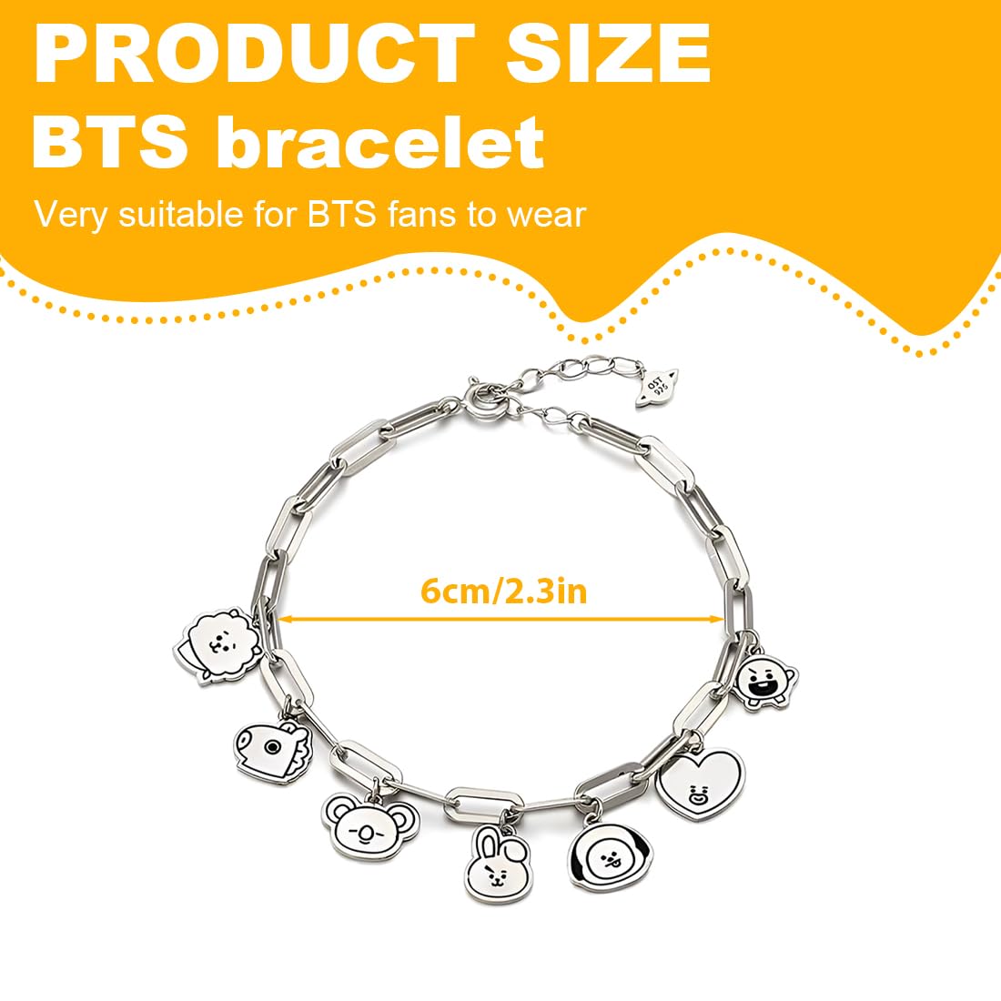 Pulsera B_T_S Ajustable,Pulsera joyería acero inoxidable,Bonita forma de dibujo animado,SYLALE B_T_S Fan Merchandise B_T_S Merch Gifts