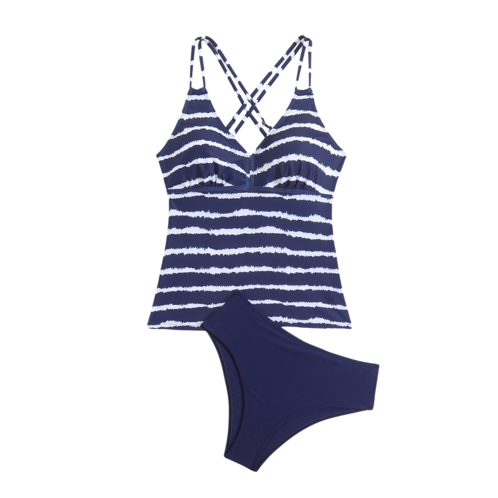Conjunto Bikini Mujer Mujerestraje De Baño Tankini, Cuello En V Top Espalda Cruzada con Cintura Alta Traje Dos Piezas-Dark Blue-m
