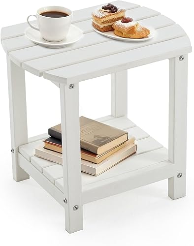 Miniatura 22 de Adirondack - Mesa auxiliar pequeña para exteriores, resistente a la intemperie, HDPE con almacenamiento de 2 niveles para hoguera, balcón, jardín,