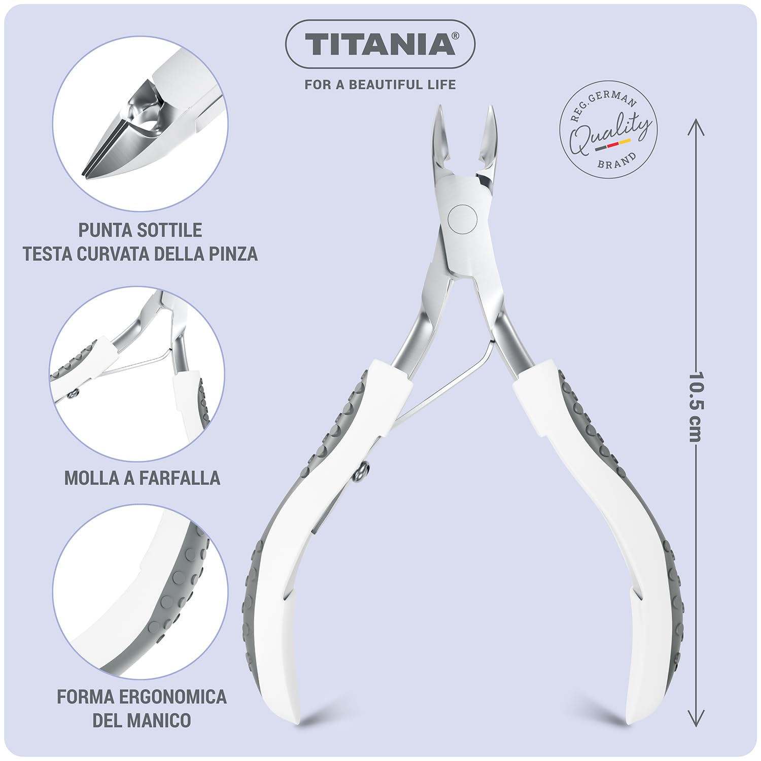 TITANIA Tronchesino per cuticole con impugnatura Softtouch • Tagliacuticole per manicure e pedicure • Rimuovi-cuticole preciso in acciaio inox • Pinza professionale • 100% acciaio inossidabile