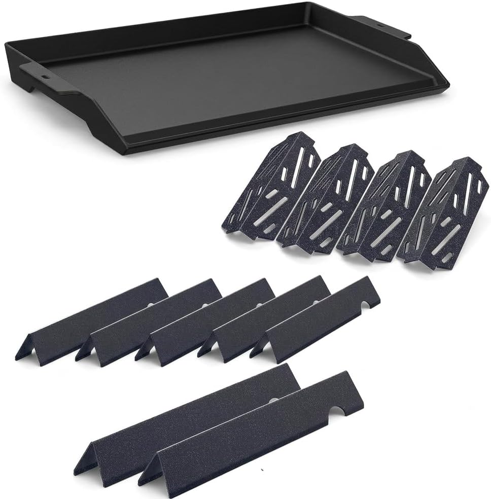 QuliMetal 23" x 16" Large Matte Cast Iron Griddle and Grill Flavorizer Bars and Grill Heat Deflectors for Weber Genesis II/LX 400 Series