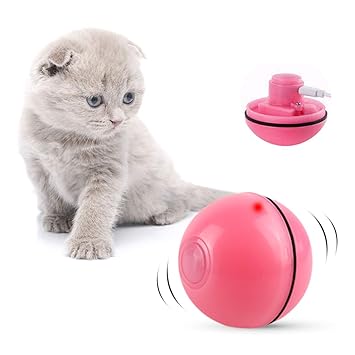 Enjoying Interactive Cat Toy Ball Automatic Rotating Ball with Built-in Red LED Light, USB Rechargeable, Pink