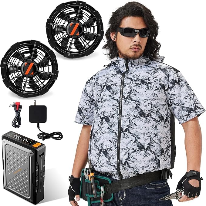 Amazon.co.jp: [Xinpeke] 空調作業服 半袖 【2025夏の超爆風 43V業界