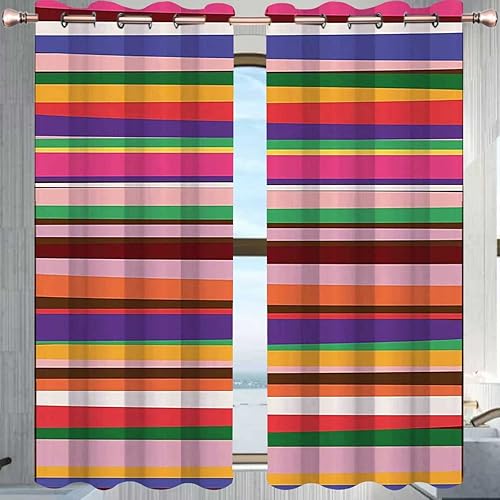 Cortinas decorativas a rayas para habitación, 2 paneles de cortinas color violeta y naranja, decoración de dormitorio negro de 63 pulgadas de ancho