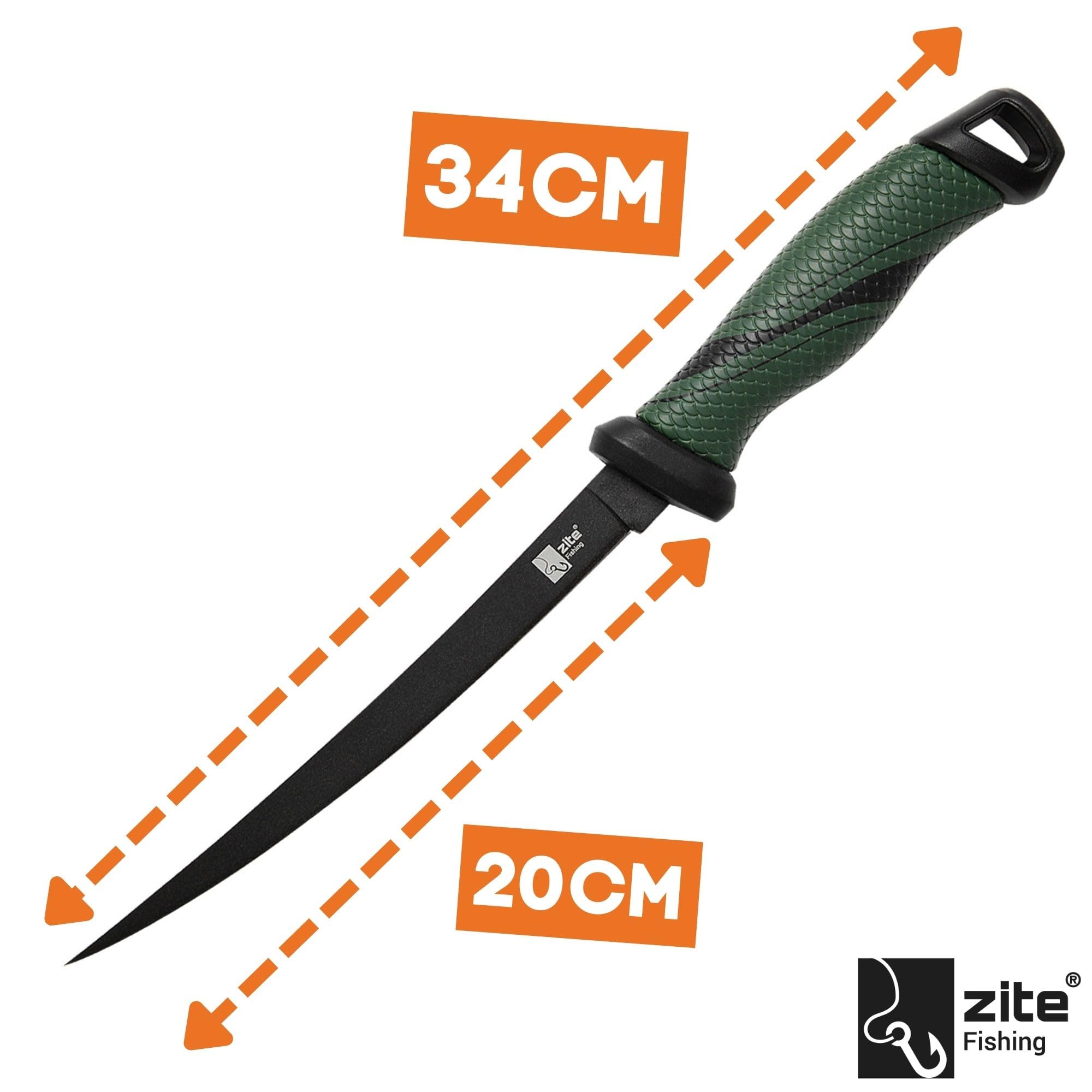 Zite Fishing zestaw noży do filetowania z ostrzałką do noży – ostre i powlekane ostrze odporne na korozję – nóż do ryb z uchwytem antypoślizgowym – długość ostrza 20 cm