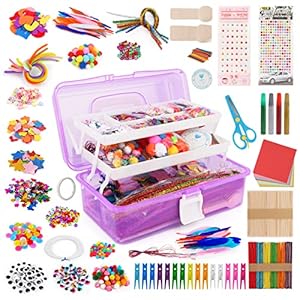 Kewuzy 2200+ knutselset voor kinderen, knutselen voor kinderen van 3-12 jaar, pompons, vork, flikkerende ogen, voor vilt, creatief, doe-het-zelf