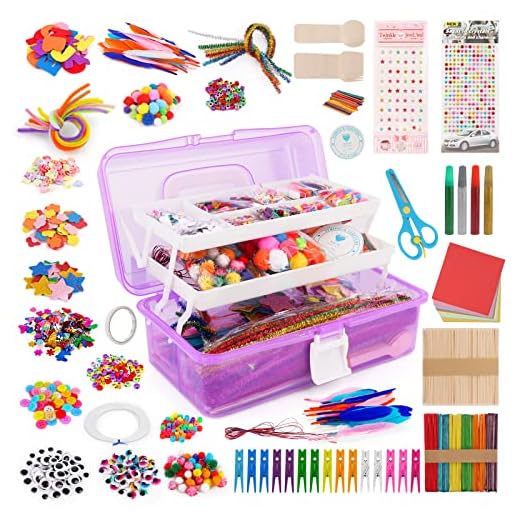 KEWUZY Kit Manualidades Niños 5-8 Años, 2200+ DIY Creativo Material con Limpiapipas, Pompoms, Varillas, Wiggle Eye, Cuentas, Lentejuelas