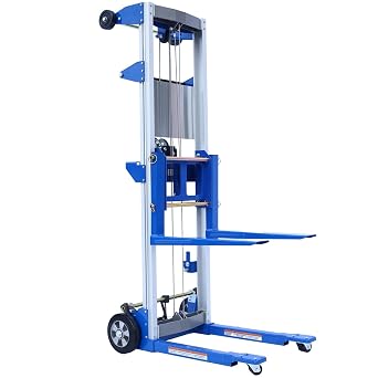 122" 400lbs Material Lift Winch Stacker, Hand Winch Lift Truck with Fixed-Leg, Manual Material Lifter Pallet Stacker for Contractor, Workshop, Industrial, 34.60"L x 24.80"W