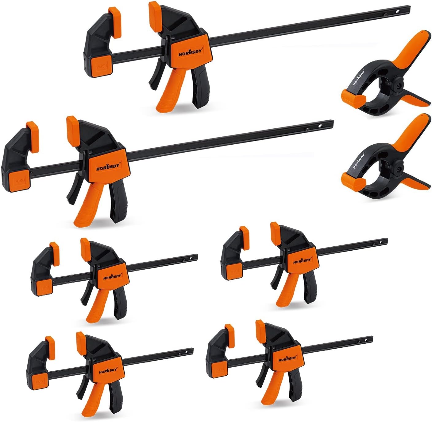 HORUSDY Bar Clamps for Woodworking, 8-Piece woodworking clamps, 12-Inch (2) and 6-Inch (4) wood clamps Set, 6-Inch (2) Spring Clamps, Quick Clamps F Clamp with 150 LBS Load Limit - - 