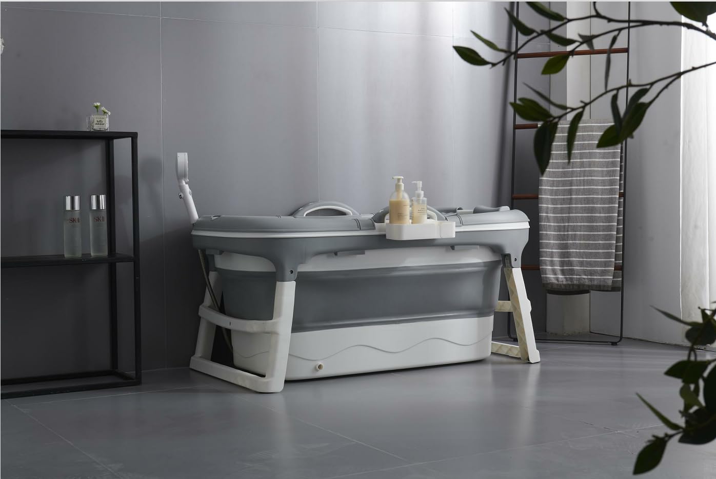 Bañera plegable para adultos, baño de hielo al aire libre, la opción más cómoda para el baño familiar, 117 x 62 x 55 cm (117 gris)