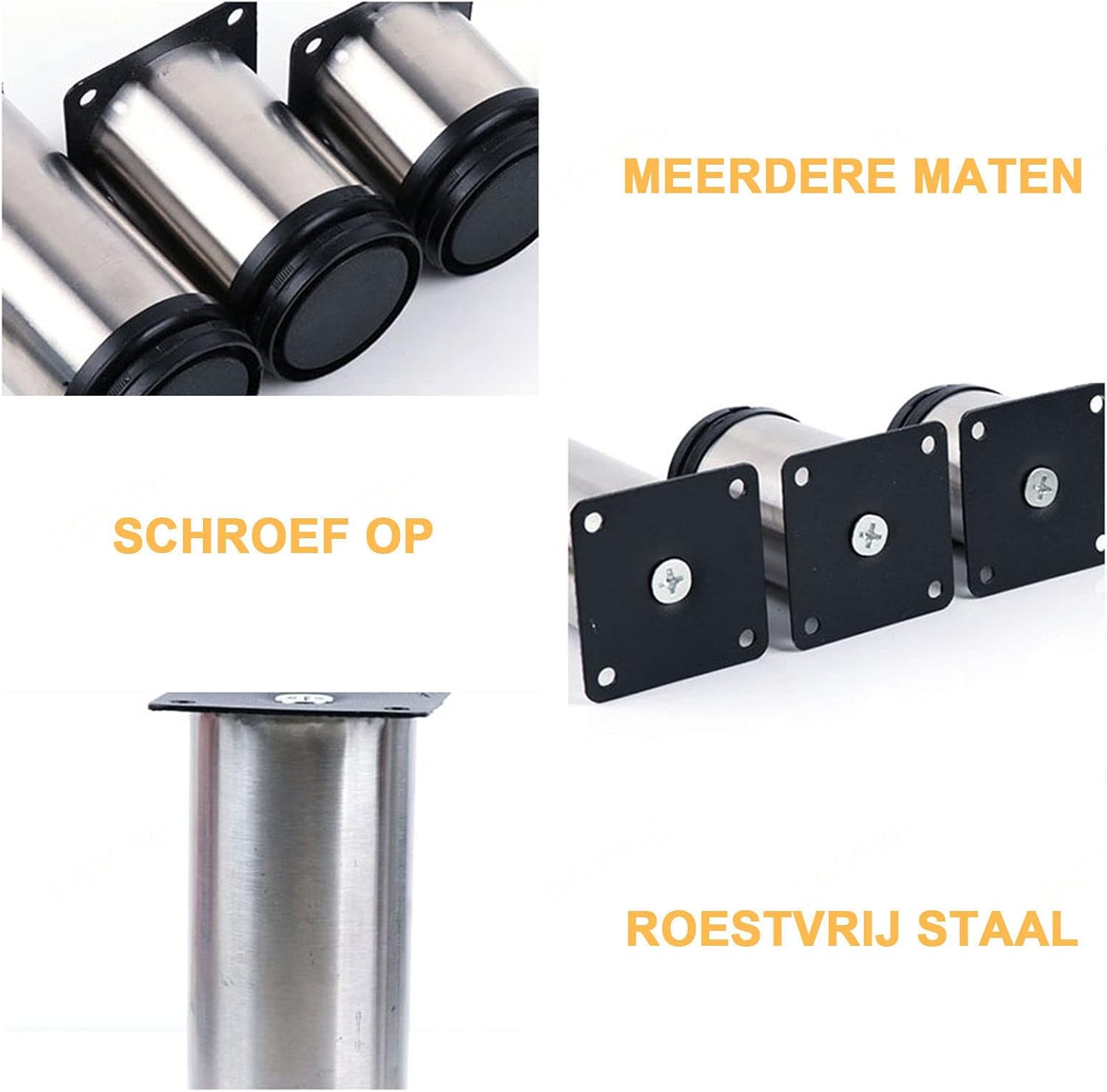 Stainless Steel Furniture Legs,4Pcs,Replacement Furniture Legs,Adjustable Legs,Round Support Legs,Kitchen Replacement Legs,Metal Legs,Table Legs,Silver-10cm/4in