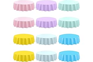 12 Pcs Round Easter Tablecloths, Plastic Pastel Color Table Covers