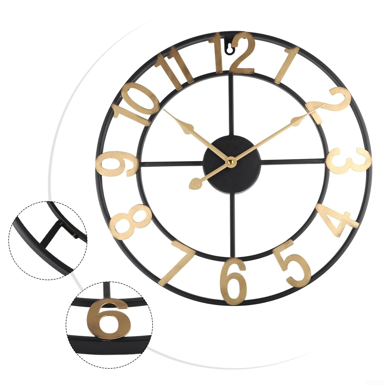HpLive Vintage Metall Wanduhr Für Außenbereich Wetterfest Große Ziffern Leises Uhrwerk Für DEKO Für Garten Terrasse Hof Farmhaus Stilvoll Schwarz Oder Gold 34 cm，Outdoor Uhr Garten Wasserfest(G)