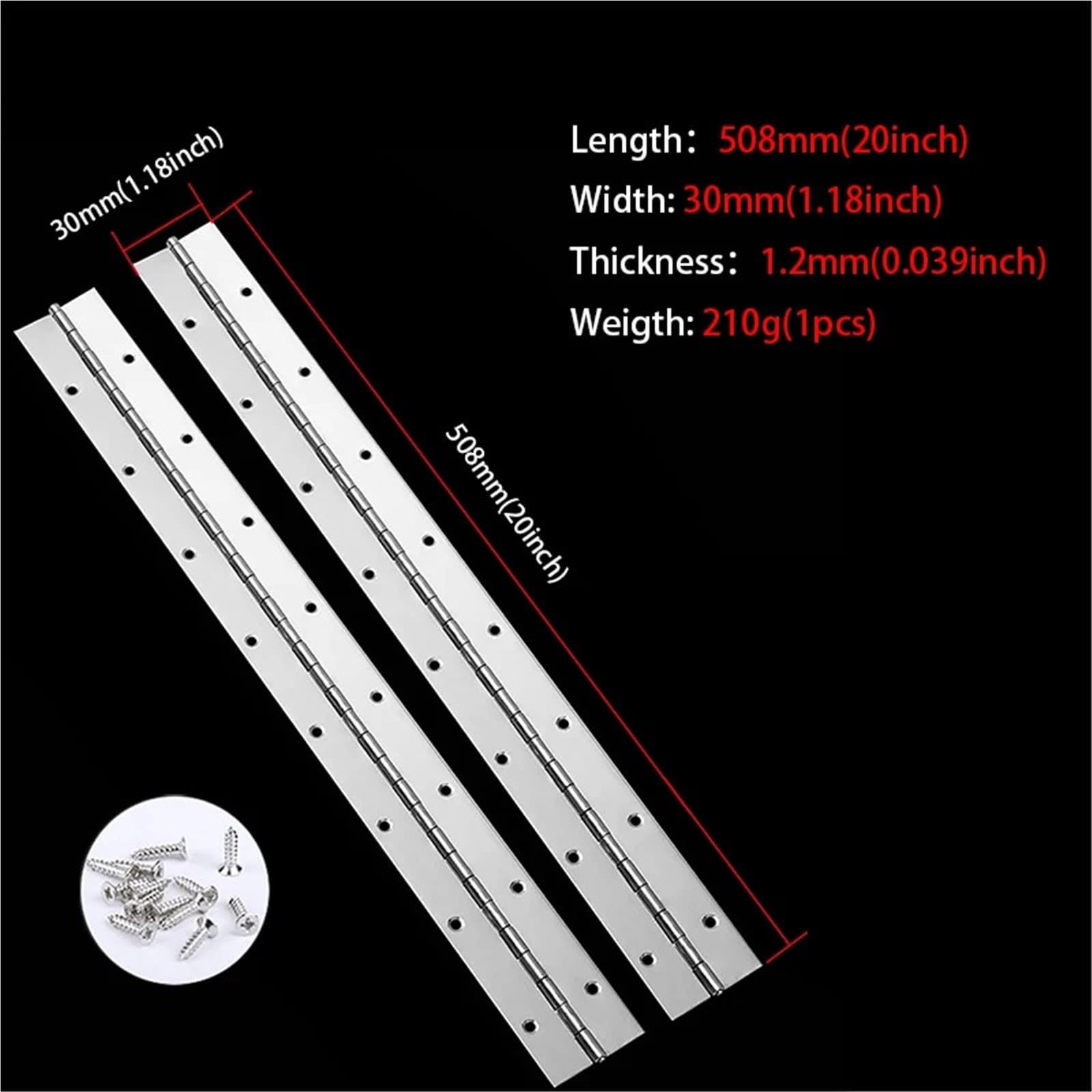 Bisagras de piano de alta resistencia, Bisagras for piano de acero inoxidable plateadas, 4 piezas, 6-20 pulgadas(20inch)