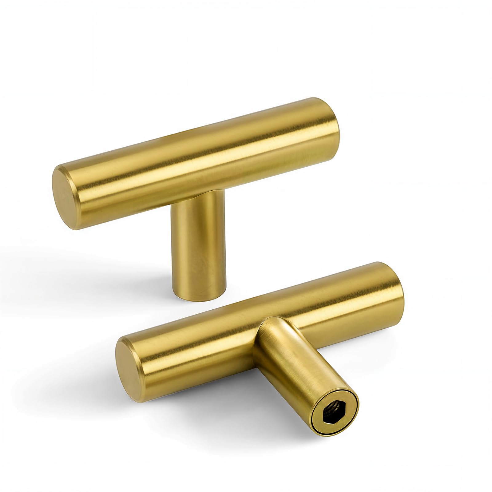 LONTAN 5 Pack Brass Cupboard Door Knobs Gold Drawer Knobs Gold T Bar Handle Drawer Pull — image 1
