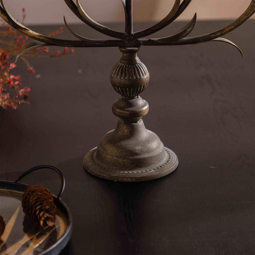 Candelabro In Ferro Bronzo Antico Vintage 5 Bracci Ramo Foglia Bionico Portacandela Conico Per Tavola Da Pranzo Matrimonio Arredamento Centrotavola Casa Rustica